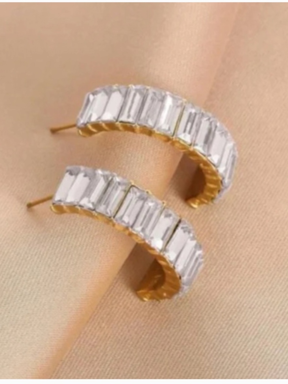 ❤️ FREE Baguette Hoop Rhinestone Chic Girly Classy Party Elegant Moon Earrings